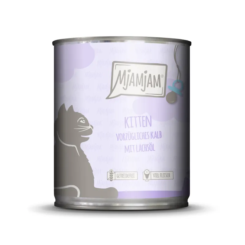 Sparpaket 24 x 800 g Mjamjam Kitten Vorzügliches Kalb mit Lachsöl Katzen Nassfutter Sofort Bestellen